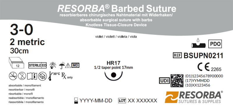 РЕСОРБА Барбд Сичер USP3-0 фіолетовий з борідками 30см, кол.голка 17мм, 1/2кола